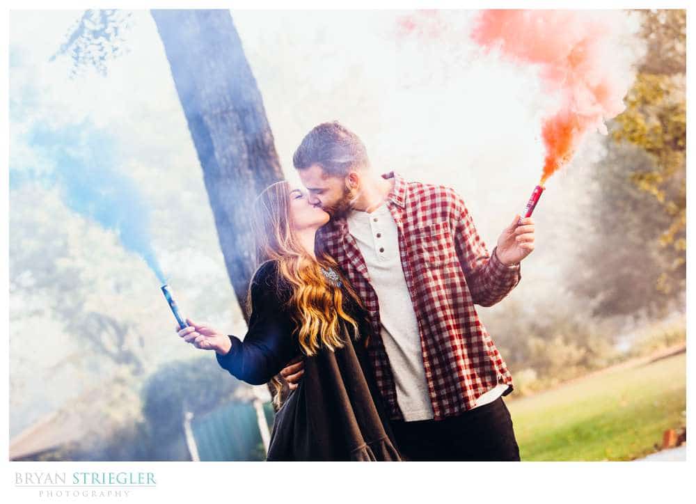 engagement photo with smoke